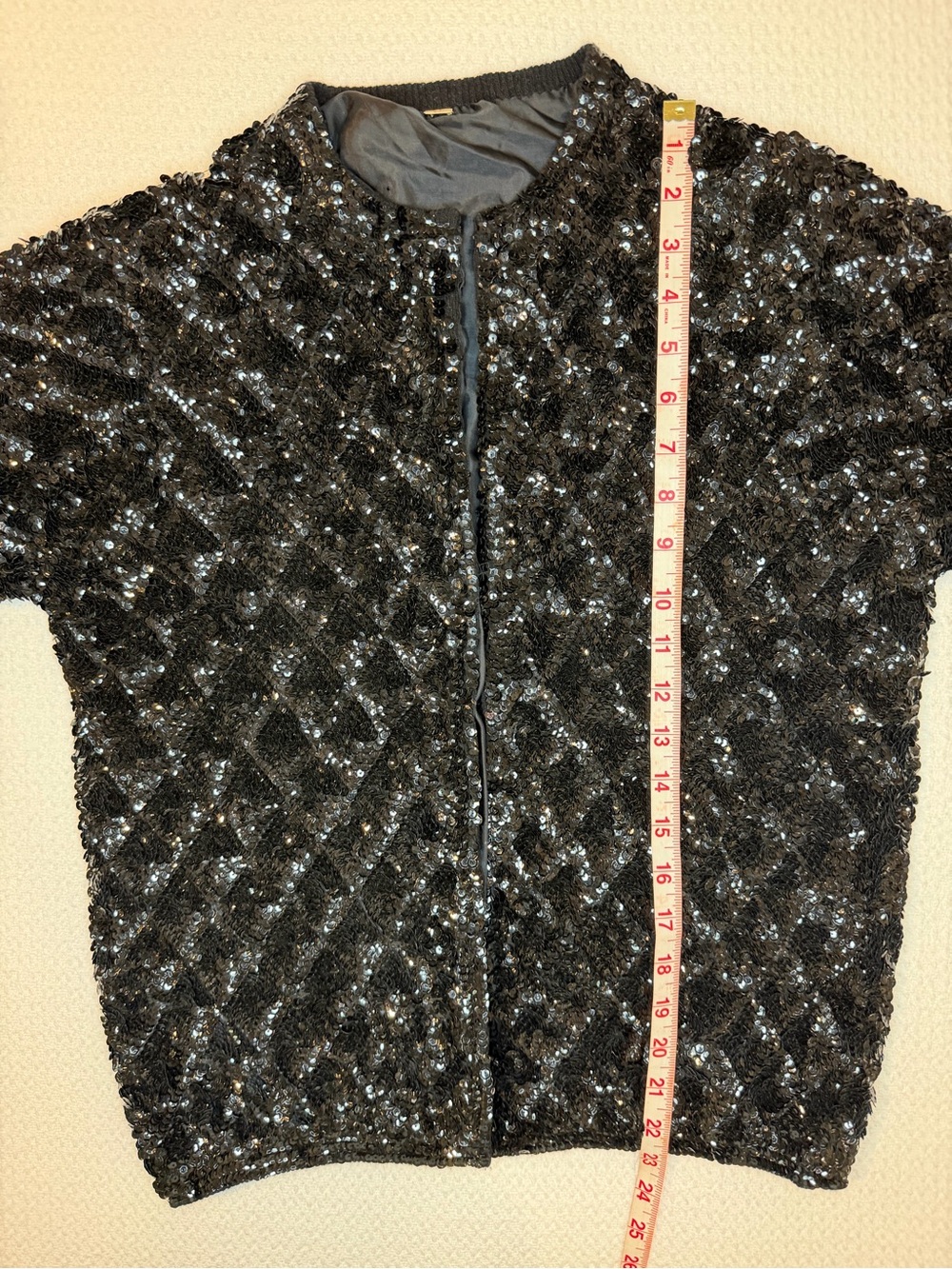Vintage 60-70s Sparkle Heavy Sequin Black Wool Cardigan Size 42  Fits like Small - Picture 13 of 16